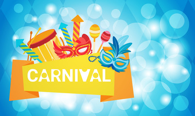 Poster - Brazil Carnival Colorful Rio Holiday Party Celebration Flat Vector Illustration