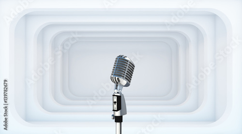 Empty White Room With Microphone And Spotlight 3d