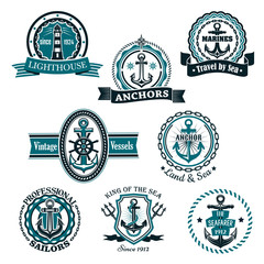 Sticker - Marine and nautical heraldic vector icons set