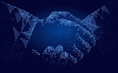 two hands handshake polygonal low poly contract