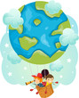 Stickman Kids Earth Air Balloon Travel