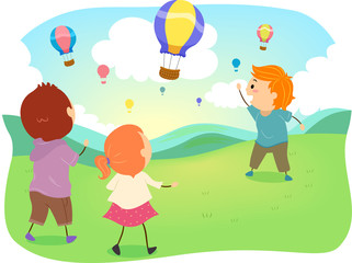 Wall Mural - Stickman Kids Air Balloons