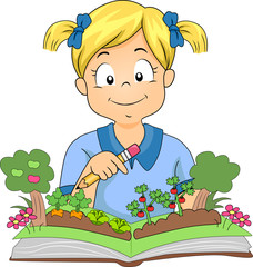 Sticker - Kid Girl Gardener Garden Book