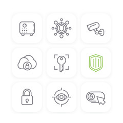 Poster - Security line icons set, secure cloud, key, lock, shield, strongbox, video surveillance, online security, safety