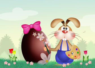 Wall Mural - Rabbit decorates Easter egg