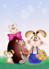 Wall Mural - Rabbit decorates Easter egg