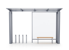  Bus Stop With Bicycle Rack, Isolated On White Background. 3D Illustration