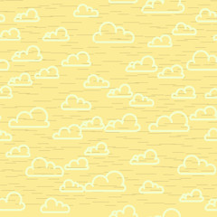 Wall Mural - Abstract yellow cloudy sky seamless pattern. Clouds lines bright background.