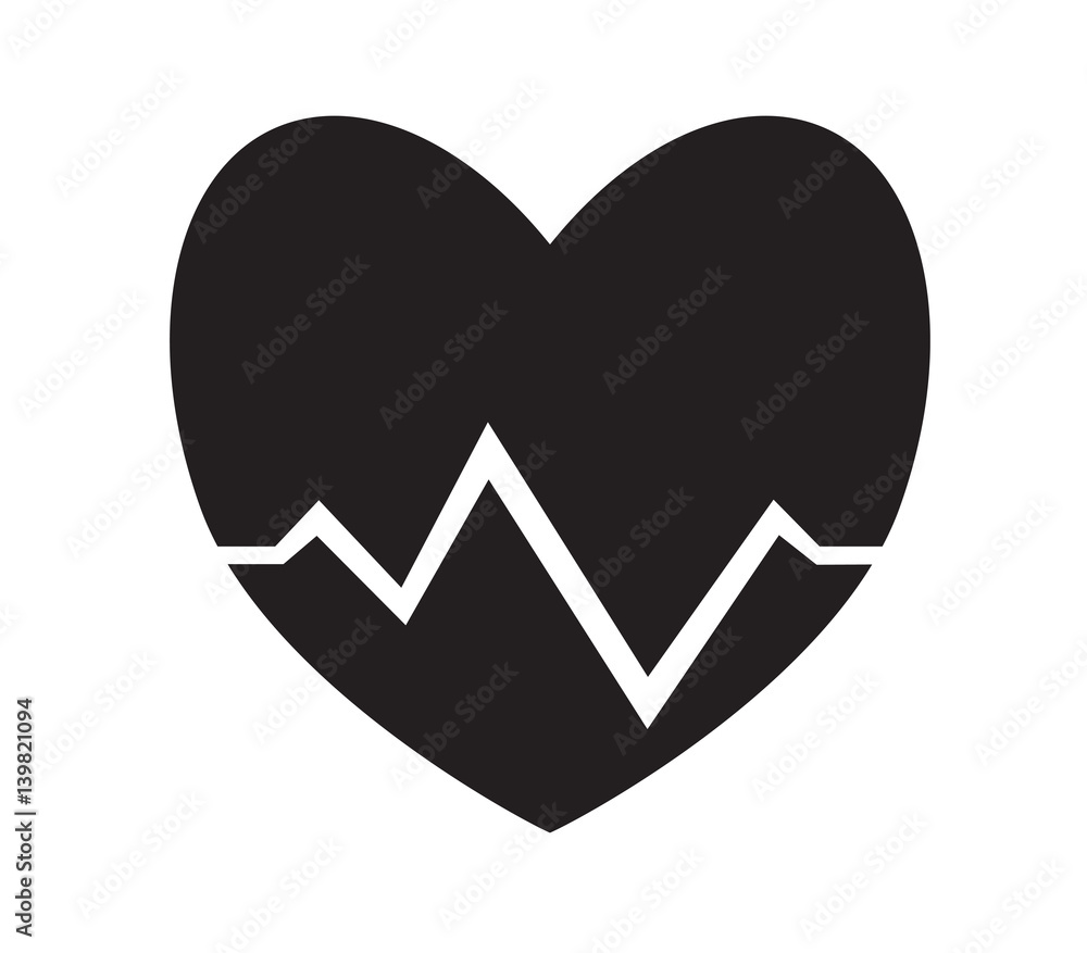 Black and white heart pulse, heartbeat icon vector isolated white ...