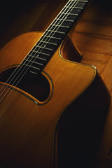 Sticker - Closeup view of gypsy guitar body and neck.