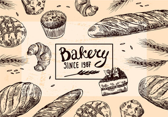 Wall Mural - Hand drawn vector illustration bakery.