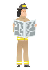 Poster - Firefighter reading newspaper vector illustration