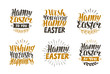 Happy Easter, label set. Hand drawn lettering, calligraphy vector illustration