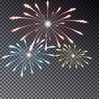 Festive transparent firework isolated illustration on dark background. Light fireworks effect for card, poster. Vector illustration.