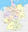 Map of Germany with cities and provinces in pastel colors