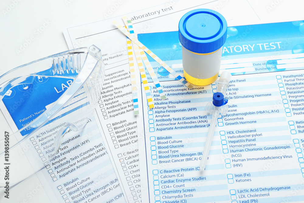 Items for laboratory analysis on test forms Stock Photo | Adobe Stock