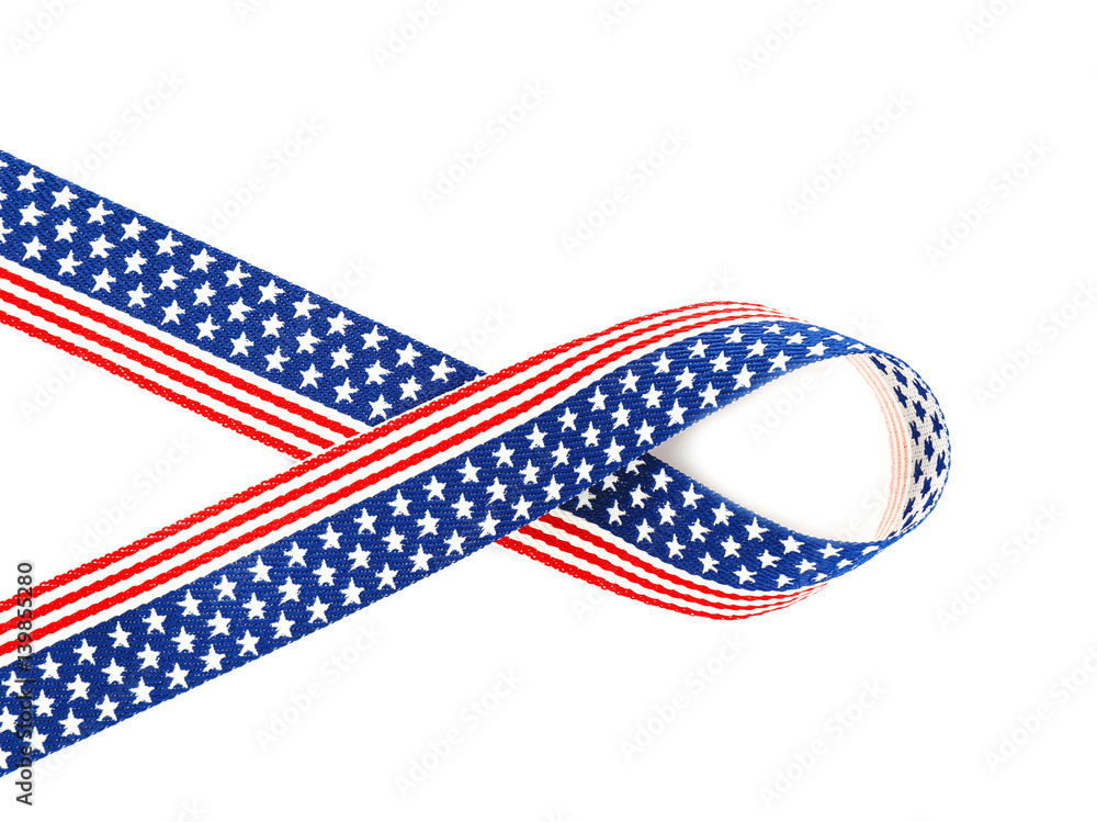 Ribbon with USA flag on white background