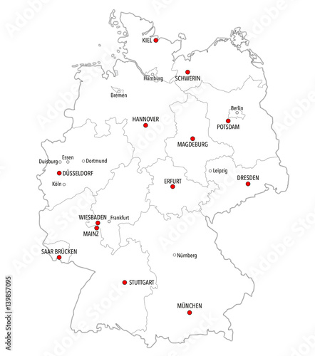 Map Of Germany With Main Cities And Provinces In White Color Buy