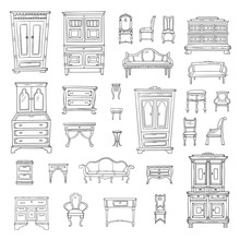 Antique Furniture Set: Closet, Nightstand, Closet, Chairs, Nightstands And Bureaus