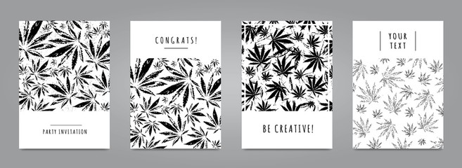 Set of cards with pattern of marijuana leaves