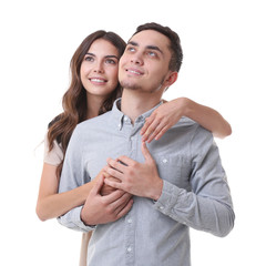 Poster - Beautiful young couple on white background