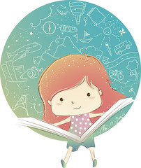 Sticker - Kid Girl Book Geography Doodles