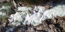 Aerial Panorama Of White Water Rapids At Eagle Falls, Washington On Sunny Day