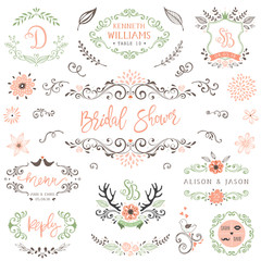 Wall Mural - Hand drawn rustic Bridal Shower and Wedding collection with typographic design elements.