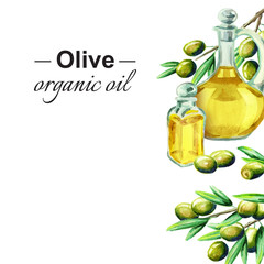 Poster - Olive vertical template. Watercolor background