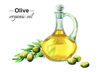 Canvas Print - Olive organic oil. Watercolor 