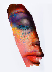 Wall Mural - Face of model with colorful art make-up, close-up