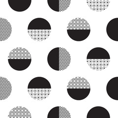 Wall Mural - Geometric black and white dotted circles minimalistic pattern. Monochrome semicircles and circles background.