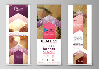 Wall Mural - roll up banner stands, abstract geometric design templates, corporate vertical vector flyers, flag l