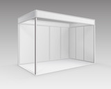 Fototapeta  - Vector White Blank Indoor Trade exhibition Booth Standard Stand for Presentation in Perspective Isolated on Background