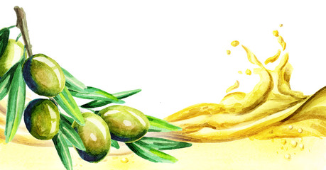 Canvas Print - Olive oil wave, watercolor