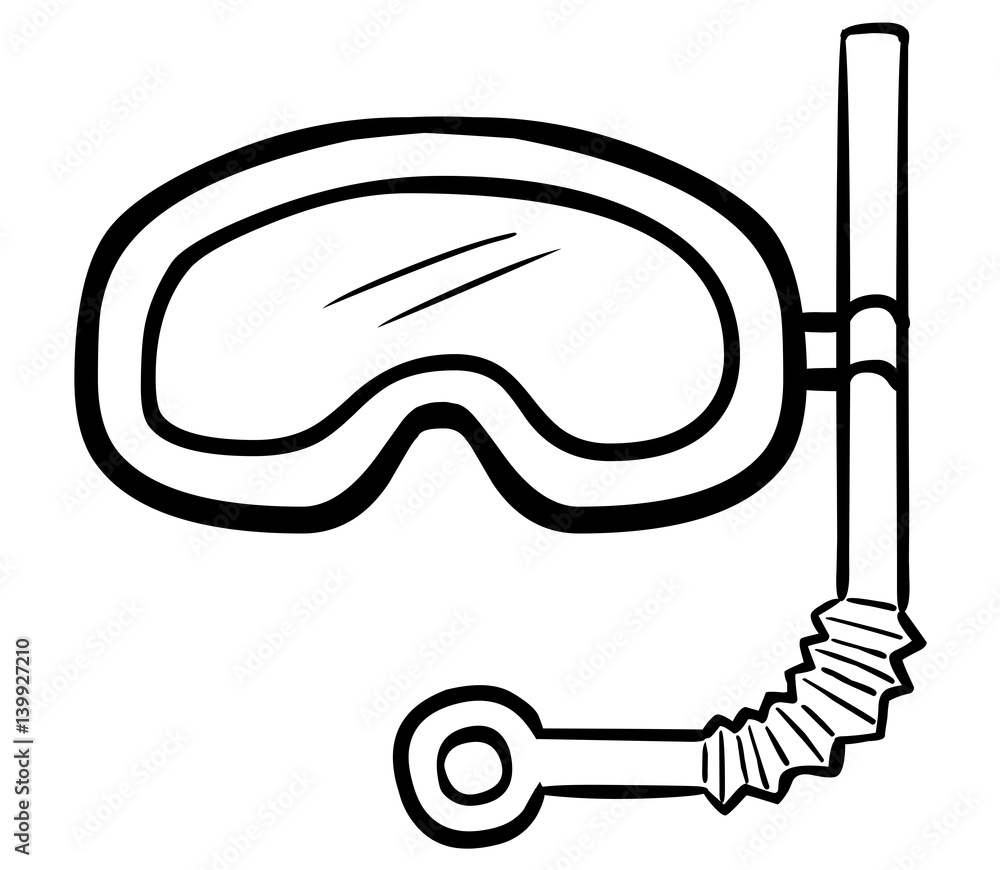 Schwarzweiß Zeichnung Taucherbrille Mit Schnorchel