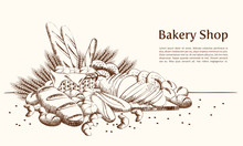 Bakery Products Basket With Bread And Other Pastries Draw