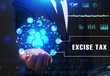 © Egor - Business, Technology, Internet and network concept. Young businessman working on a virtual screen of the future and sees the inscription: Excise tax