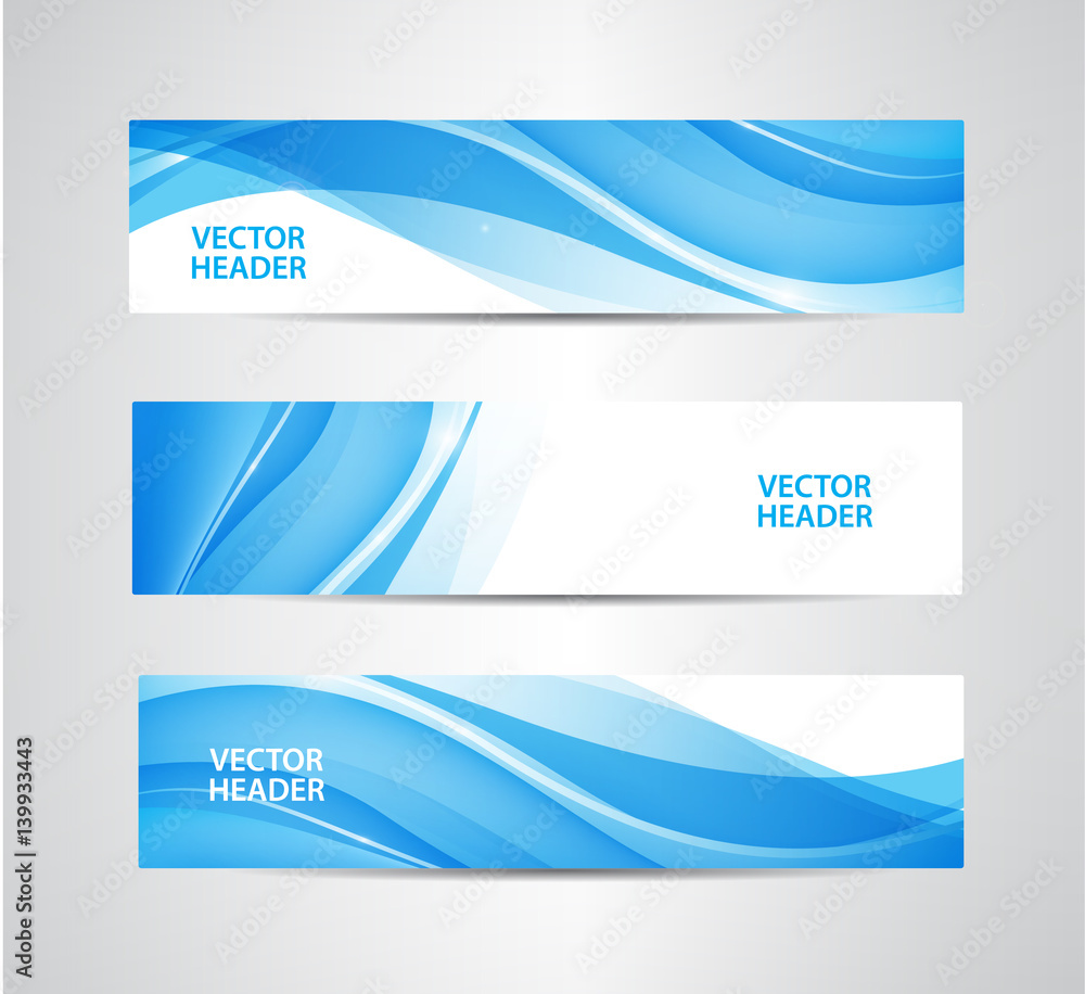 Vector set of abstract blue wavy headers, water flow banners. Stock ...