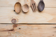 Spoons On Wood Table