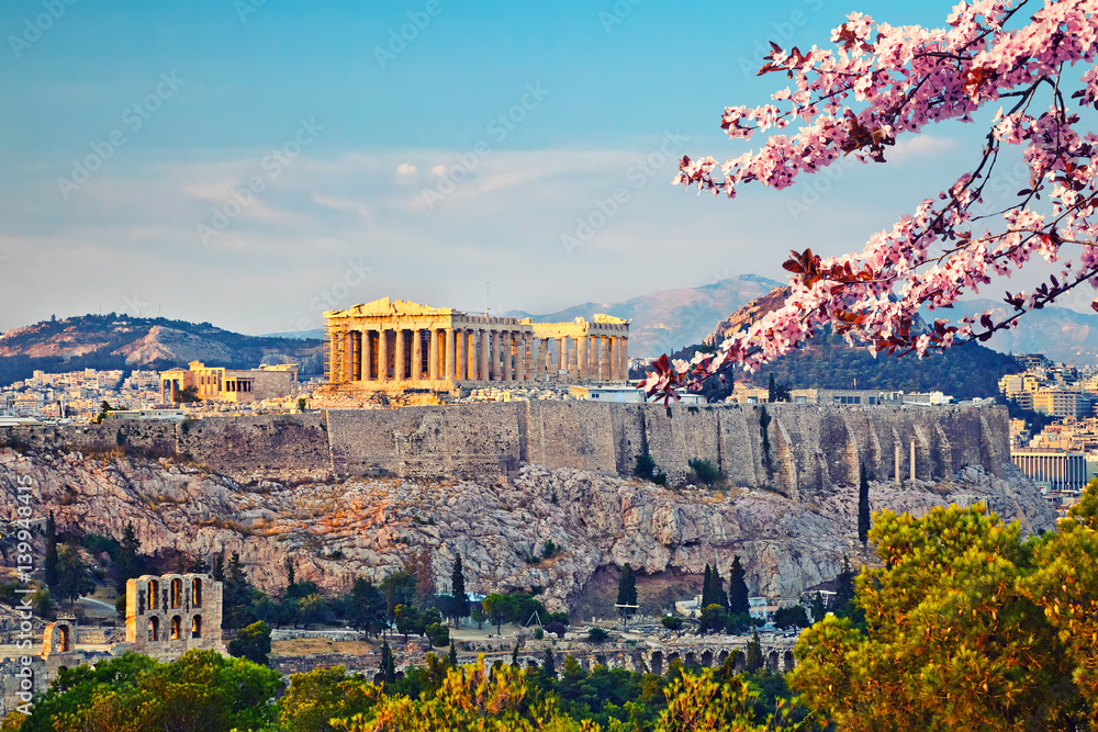 Obraz na płótnie View on Acropolis at sunset, Athens, Greece w salonie