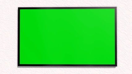  TV with green screen is switched on with remote control 