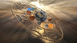 Mystic golden zodiac horoscope symbol with twelve planets. 3D rendering