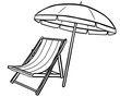 Schwarz-weiß Zeichnung Liegstuhl und Sonnenschirm / Vektor