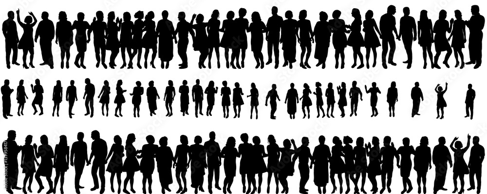  isolated silhouette of a crowd of people, collection - obrazy, fototapety, plakaty 