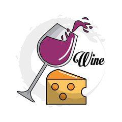 Canvas Print - glass splashing wine with cheese icon