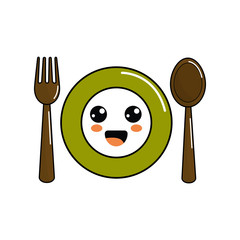 Poster - kawaii plate with spoon and fork icon