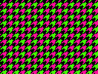Wall Mural - Classic Neon Colors Geometric Houndstooth Seamless Pattern. Fluorescent Lime Green, Hot Pink with Black. Glow in the Dark Background. Trendy 80s, 90s Style Revival. Vector Pattern Tile Swatch Included