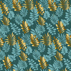 Luxury tropical leaves seamless pattern in emerald green color. Decorative summer nature surface design. vector illustration for print, card, poster, decor, header, .