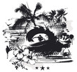 stencil surf scene with rider hibiscus and palms